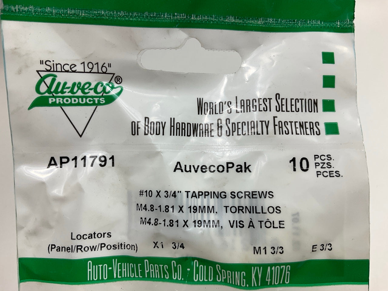 Auveco AP11791 Phillips Oval Head Sems Tap Ping Screws10 X 3/4'' Qty 40
