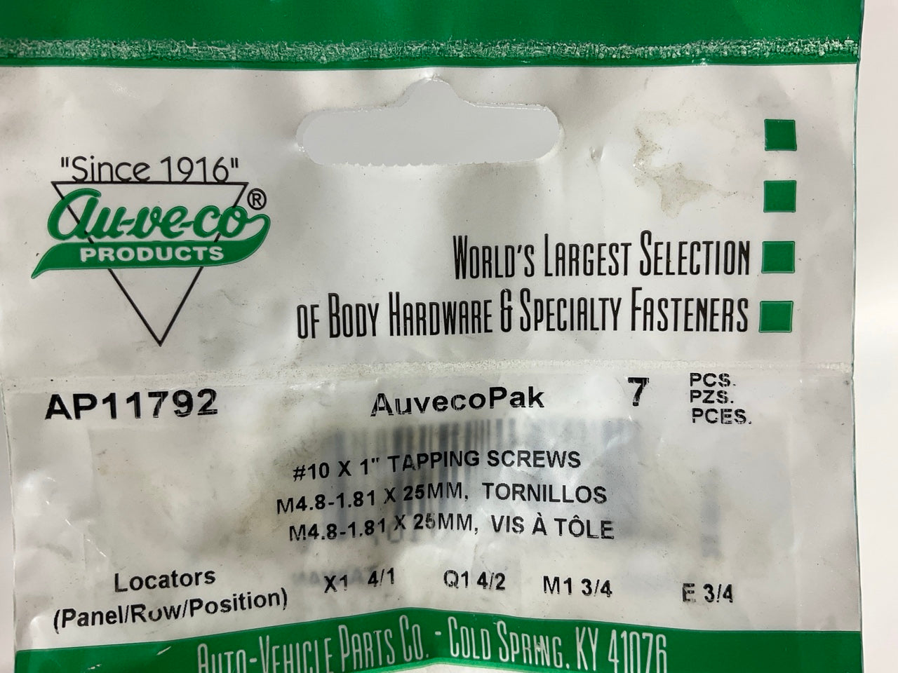 Auveco AP11792 Phillips Oval Head Sems Tapping Screw 10 X 1'' Qty 63