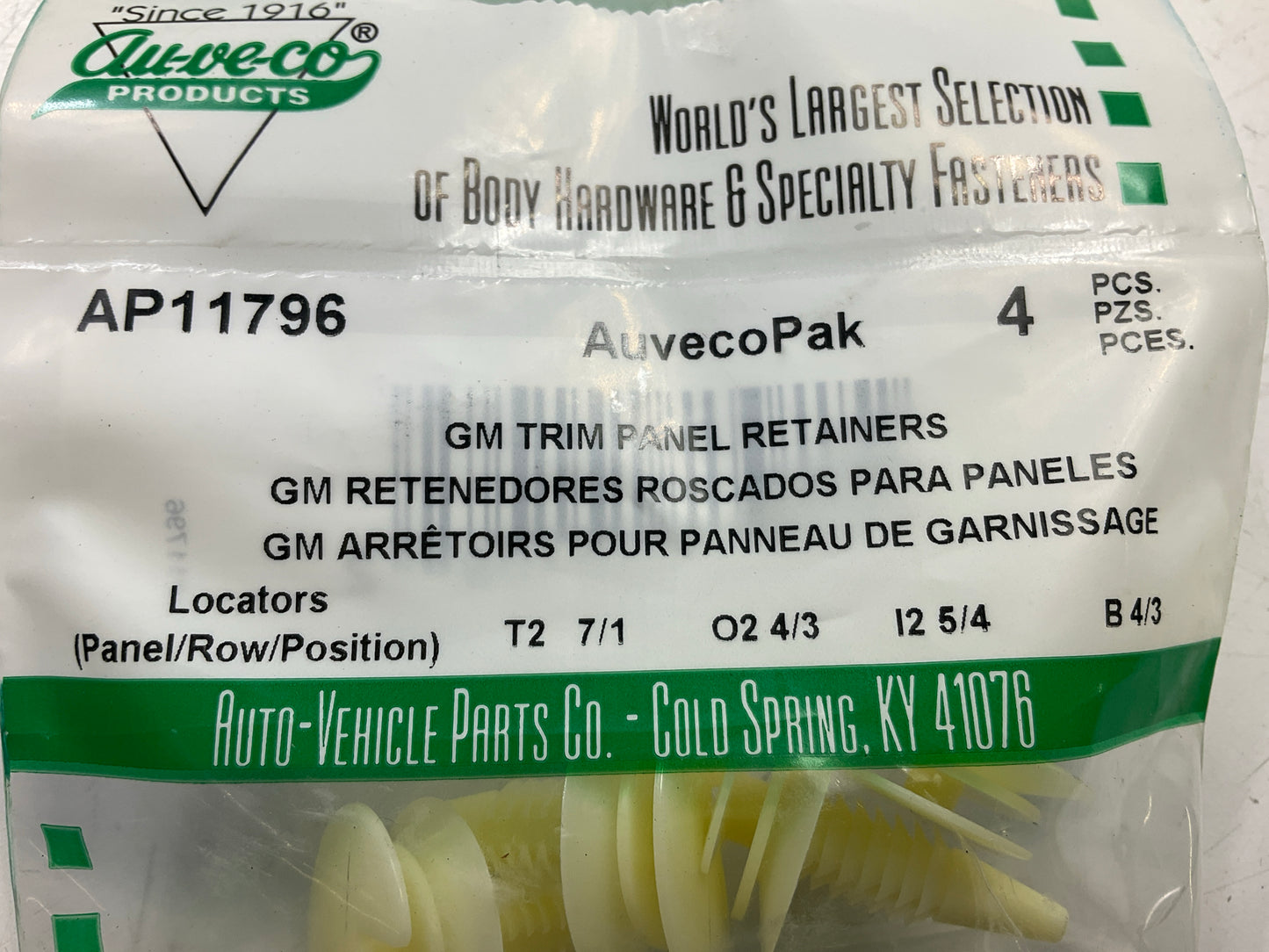 Auveco AP11796 Door Trim Panel Retainer Clip Plastic Rivet 5/16'' Stem Dia Qty 72