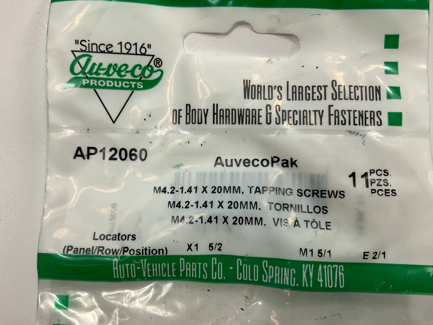 Auveco AP12060 Tapping Screw M4.2-1.41 X 20mm, Head 11mm Washer Head  Qty 77