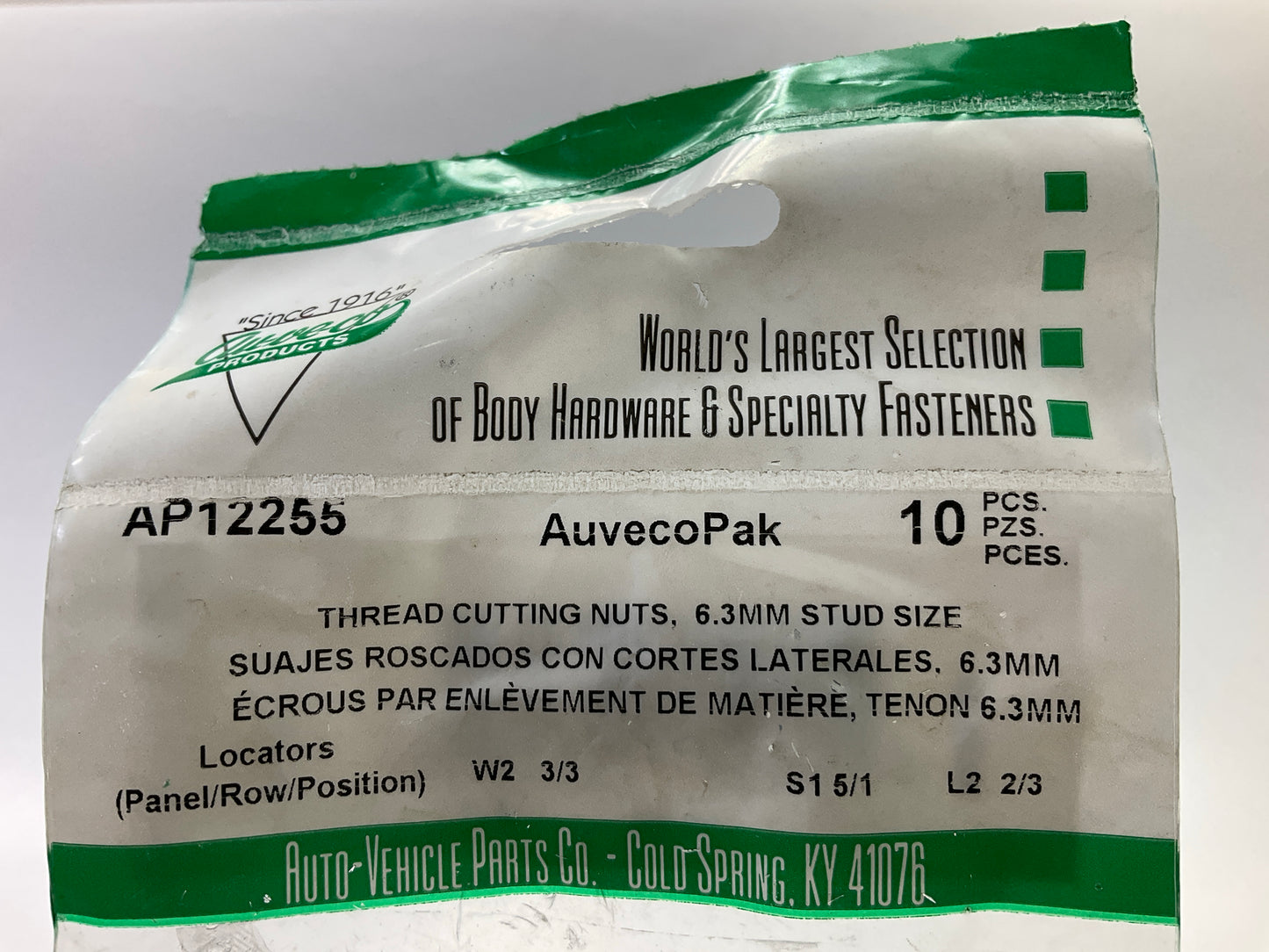 Auveco AP12255 Thread Cutting Nuts 6.3mm Stud Size Qty 210