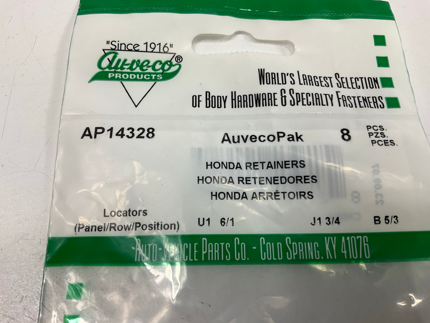 Auveco AP14328 Weatherstrip Retainer, 7mm X 16mm Qty 64