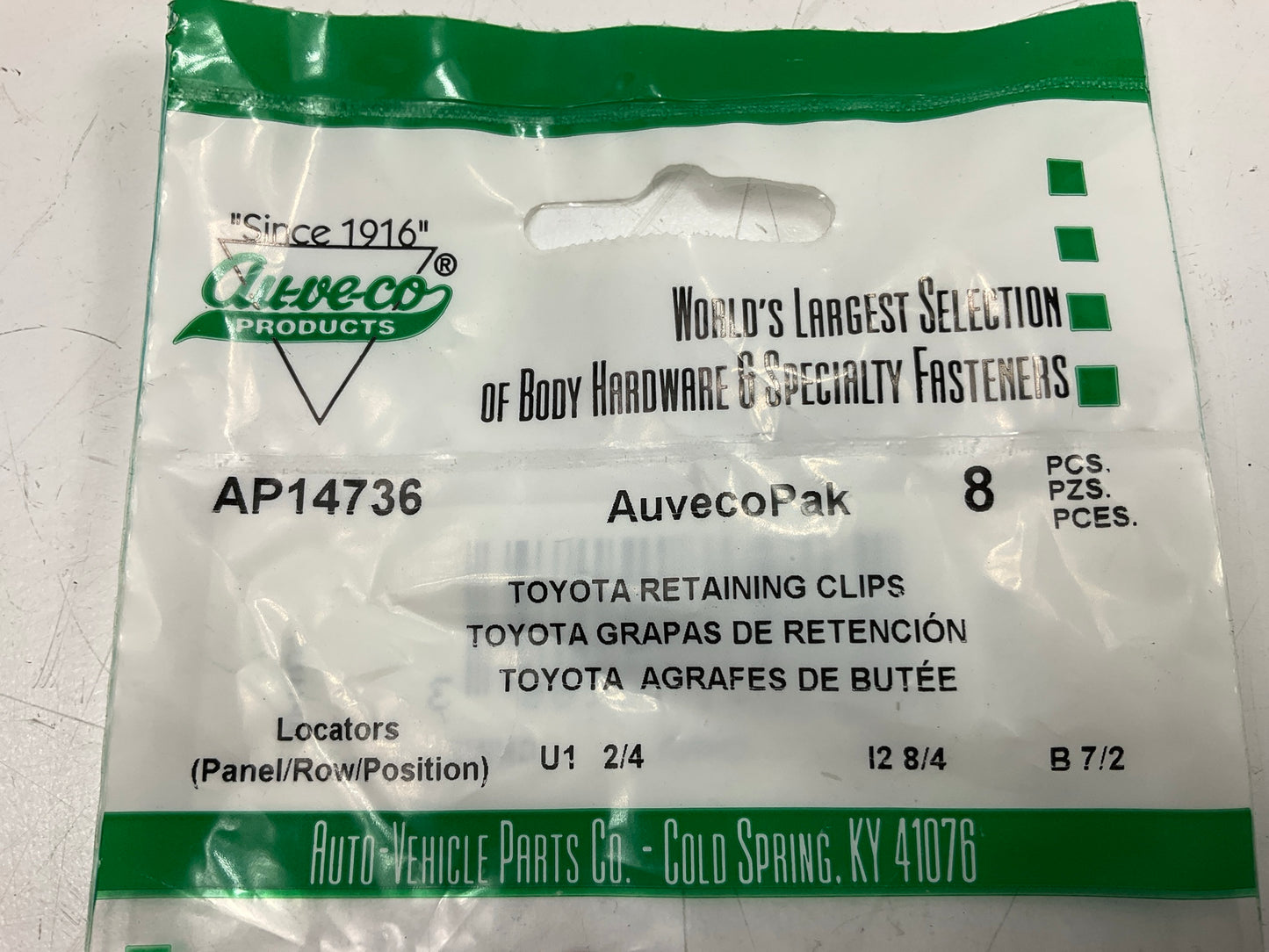 Auveco AP14736 Toyota Retaining Clip 14mm Head Diameter 10mm Length Qty 104