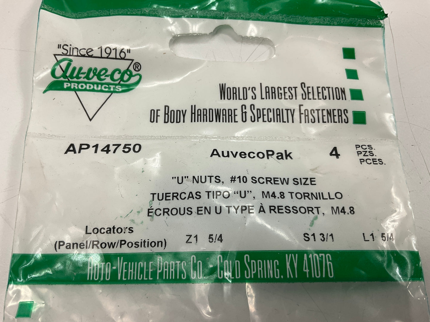 Auveco AP14750 U-Nut For #10 Screw, 20mm X 31mm, For GM, Toyota, Mazda Qty 136