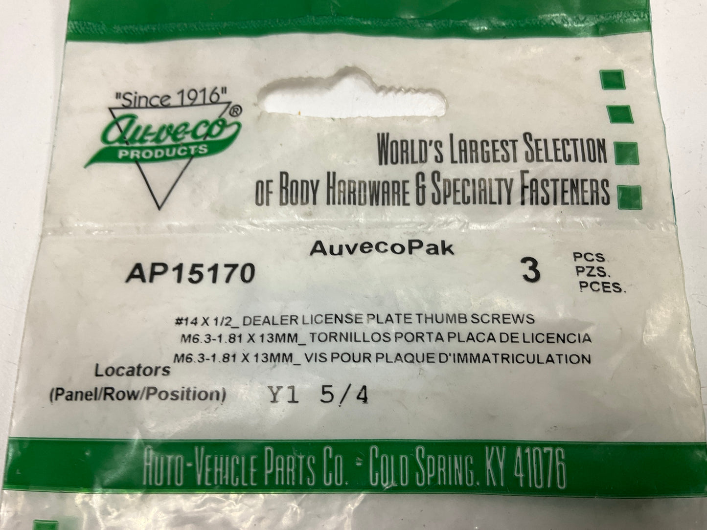 Auveco AP15170 #14 X 1/2 LINCENSE PLATE THUMB SCREWS Qty 27