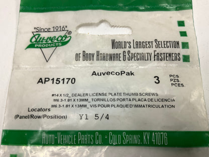 Auveco AP15170 #14 X 1/2 LINCENSE PLATE THUMB SCREWS Qty 27
