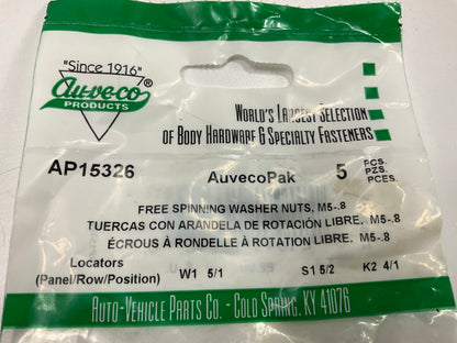 (95) Auveco AP15326 M5-.080 Free Spinning Washer Nut 15mm O.D.