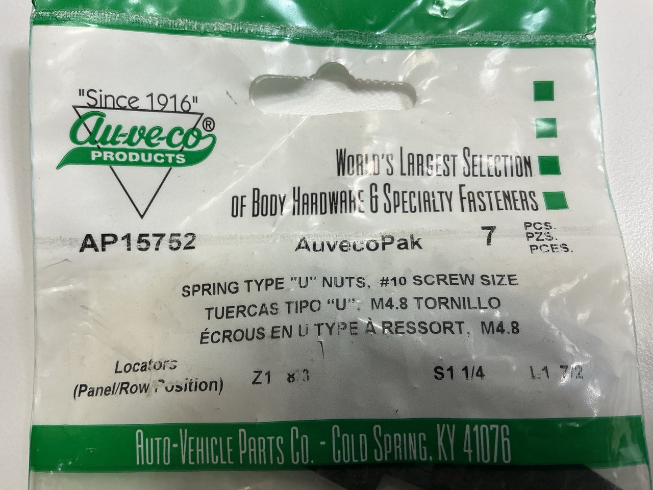 Auveco AP15752-35 U-Nut #10 Screw Size Panel Range: .025''-.150''  9/16'' Edge