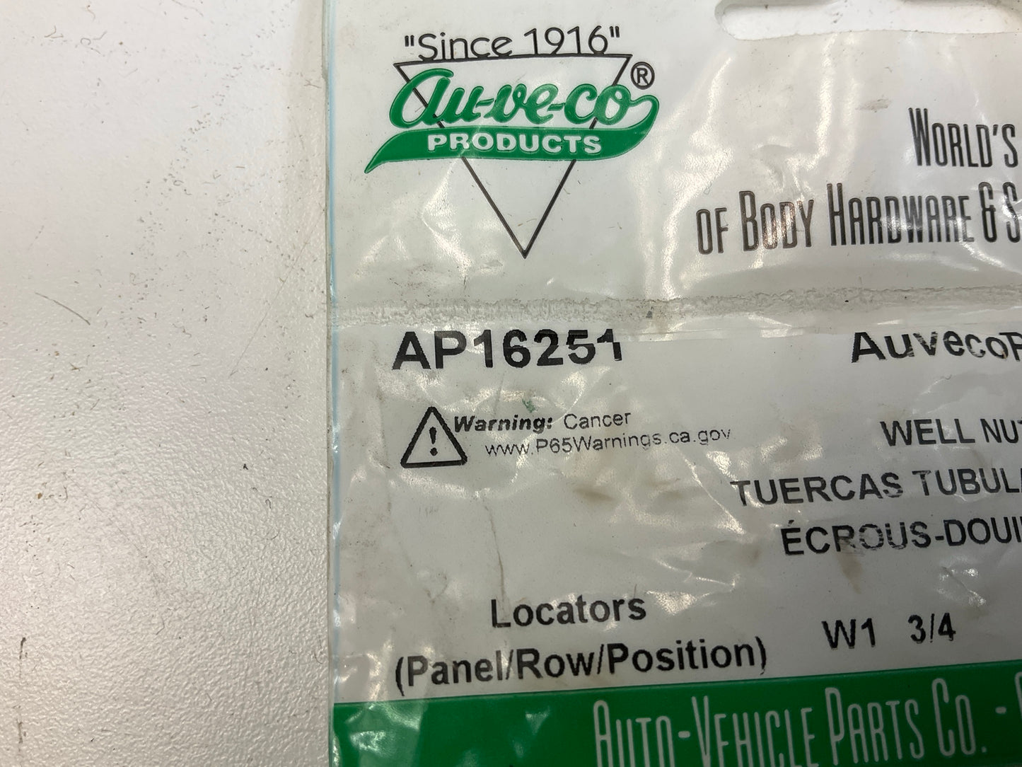 (4) Auveco AP16251 Well Nut M6-1.0 Thread, 0.63'' Head Dia 0.5'' Hole, 0.630'' Lgth