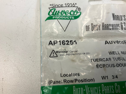 (4) Auveco AP16251 Well Nut M6-1.0 Thread, 0.63'' Head Dia 0.5'' Hole, 0.630'' Lgth