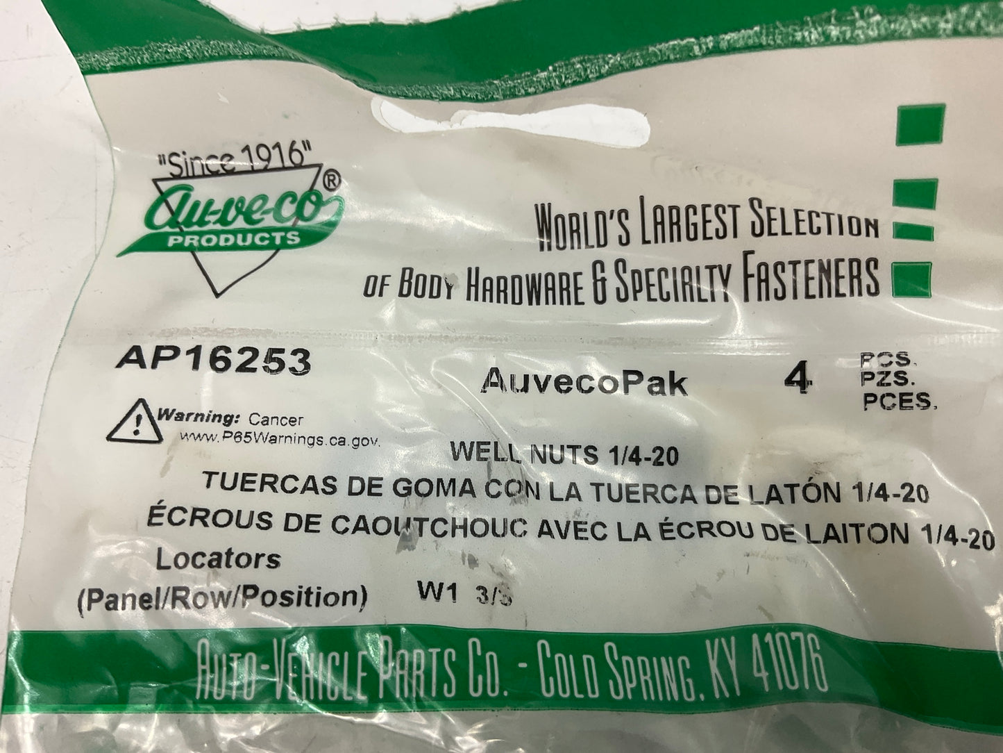 Auveco AP16253 Well Nuts 1/4-20 Thread Qty 56