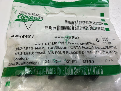 Auveco AP16421 Slotted Hex Washer Head License Plate Screw, #14 X 5/8''