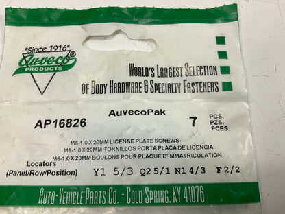 Auveco AP16826 License Plate Screw Bolt, Slotted Hex, M6-1.0 X 20mm Qty 21