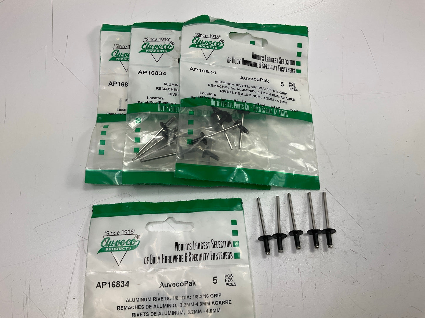 (20) Auveco AP16834 1/8'' Windshield Side Rail Rivets 1/8-3/16 GRIP