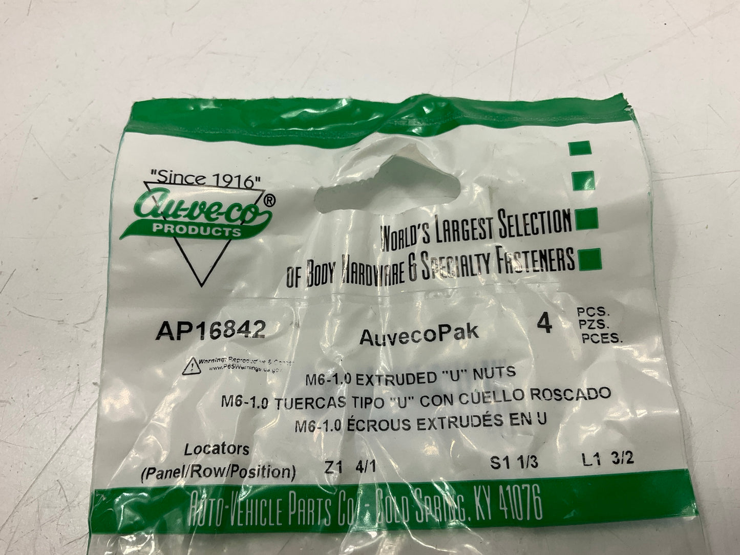 Auveco AP16842 Extruded U-Nut M6-1.0 Screw 3.4-6.3mm Qty 356