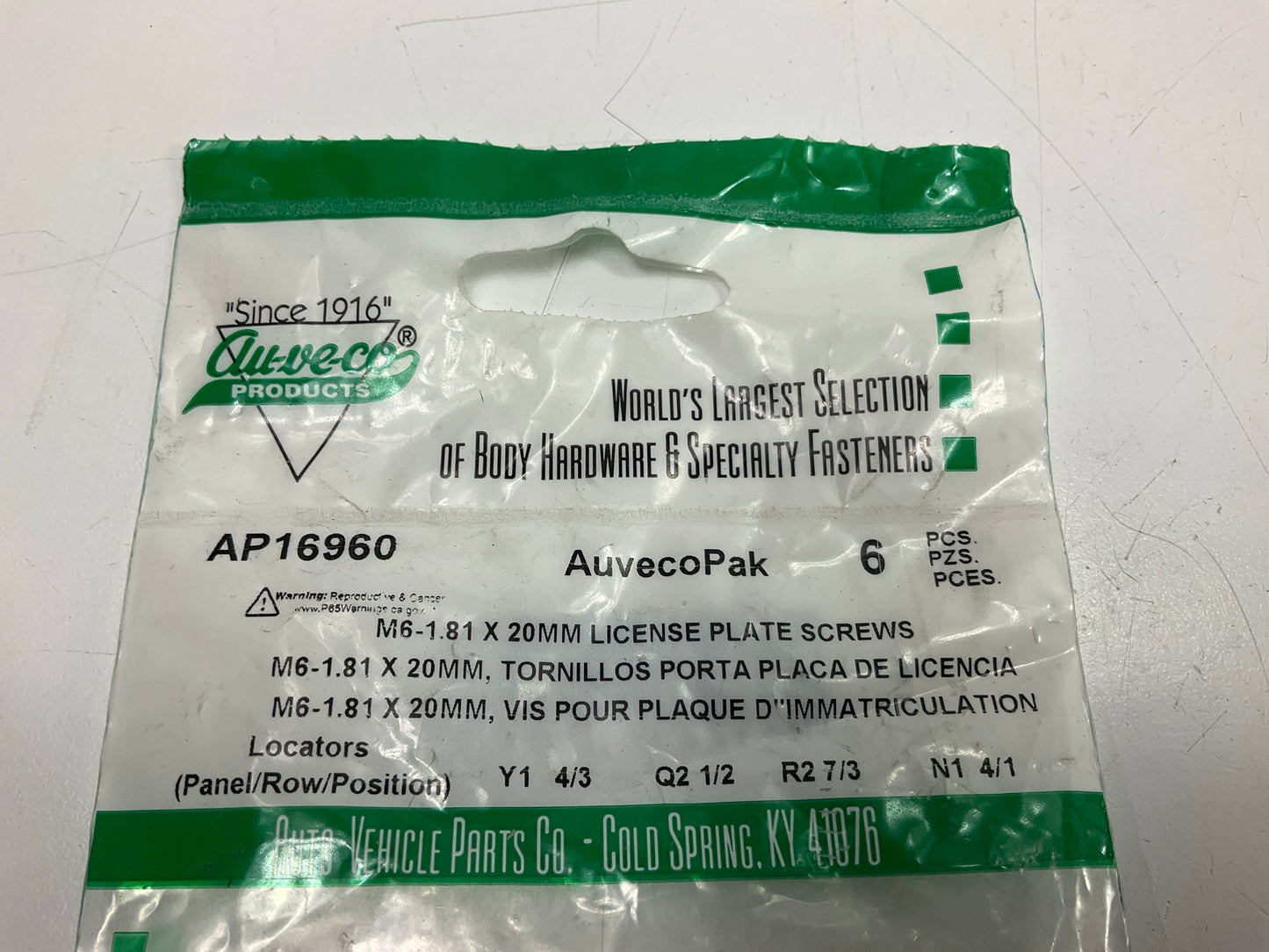 Auveco AP16960 License Plate Screws M6- 1.81 X 20MM Qty 54