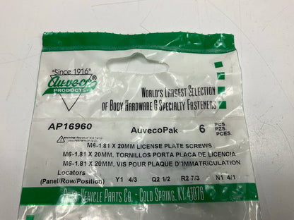 Auveco AP16960 License Plate Screws M6- 1.81 X 20MM Qty 54