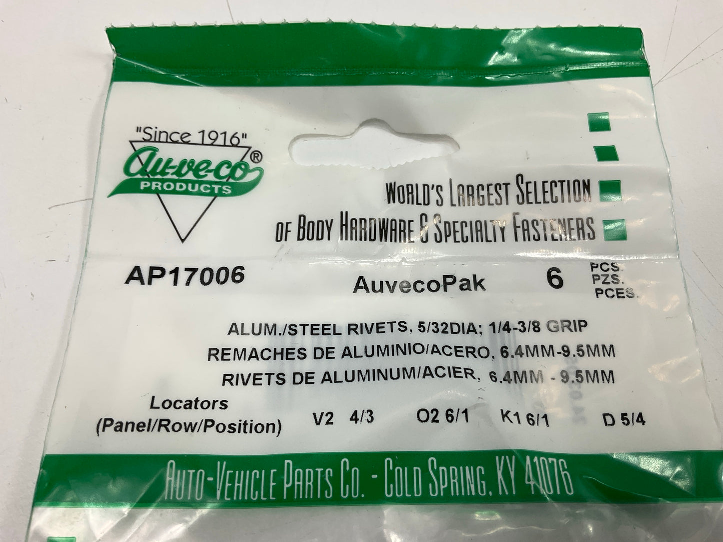 (12) Auveco AP17006 Aluminum Rivet 5/32'' Diameter 1/4''-3/8'' Grip