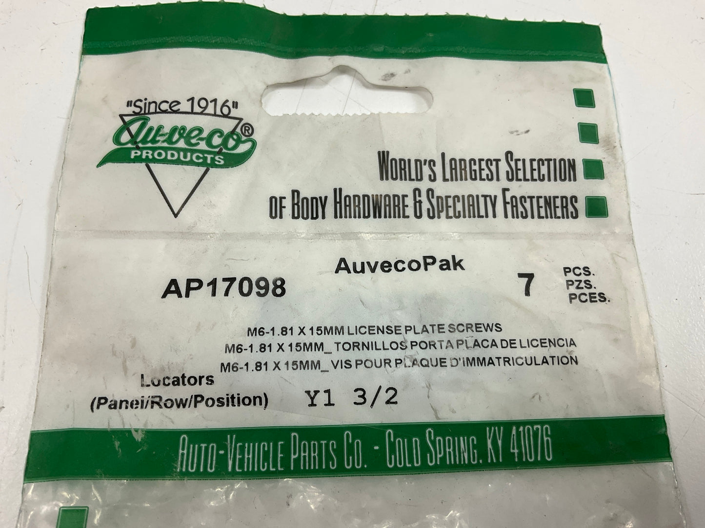 Auveco AP17098 Phillips Truss Head License Plate Screw M6.3-1.81 X 15mm Qty 98