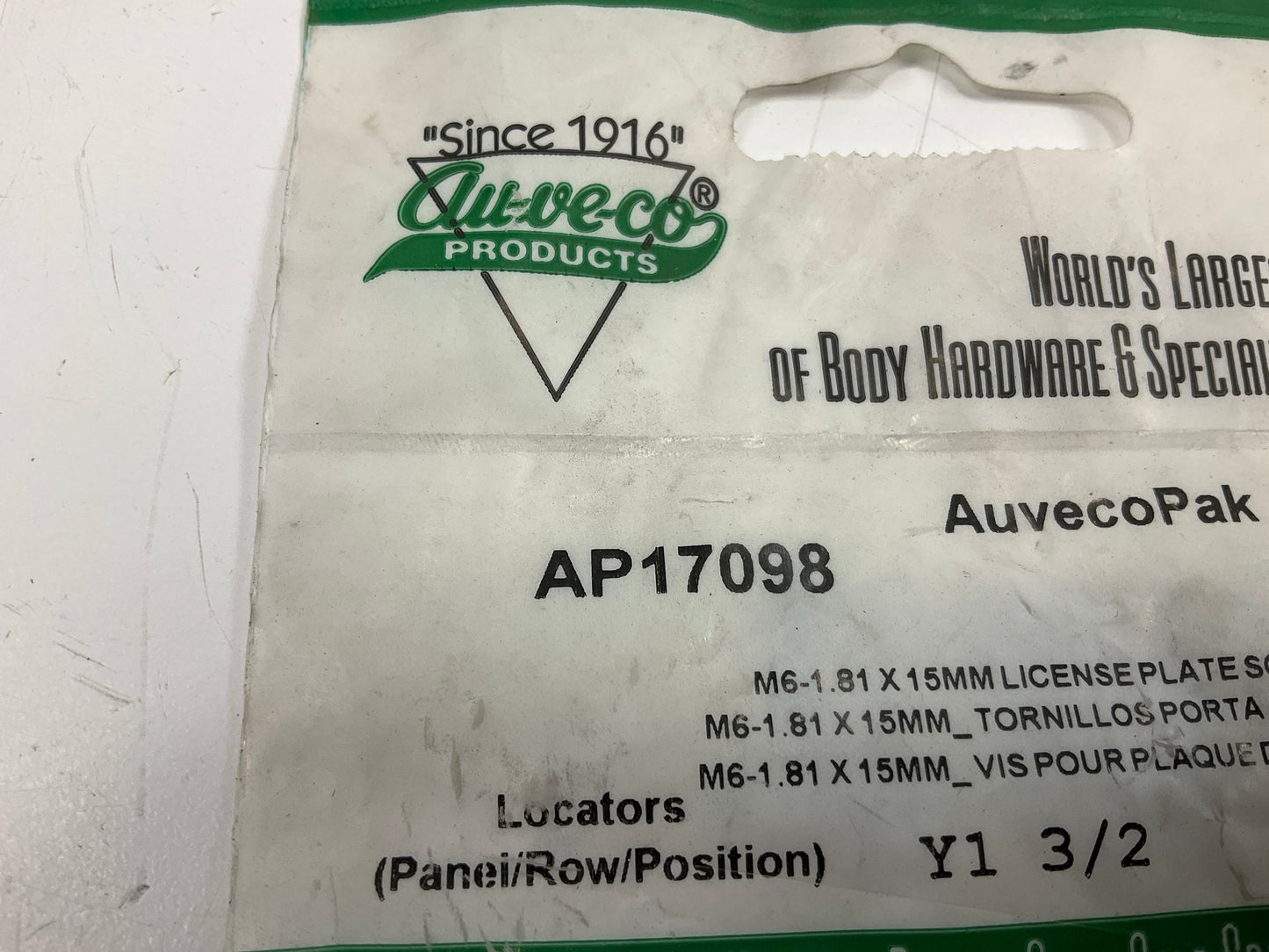 Auveco AP17098 Phillips Truss Head License Plate Screw M6.3-1.81 X 15mm Qty 98