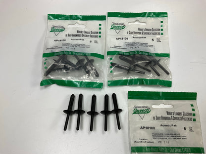 (15) Auveco AP18108 Nylon Rivets 1/4 DIA. 5/32-3/8 Grip Black Qty 15