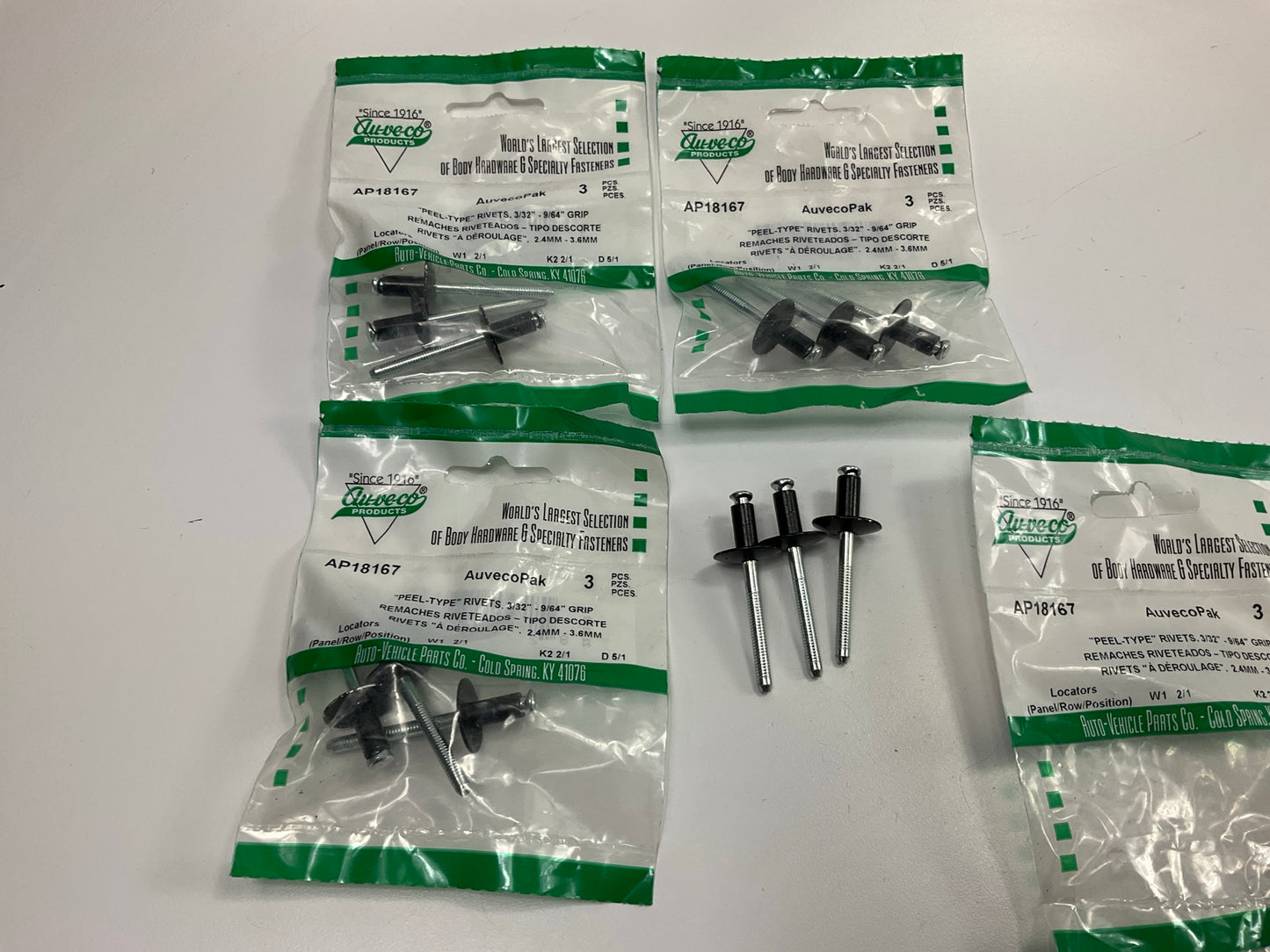 (12) Auveco AP18167 Peel Type Rivet 1/4'' Diameter 3/32'' -9/32'' Grip