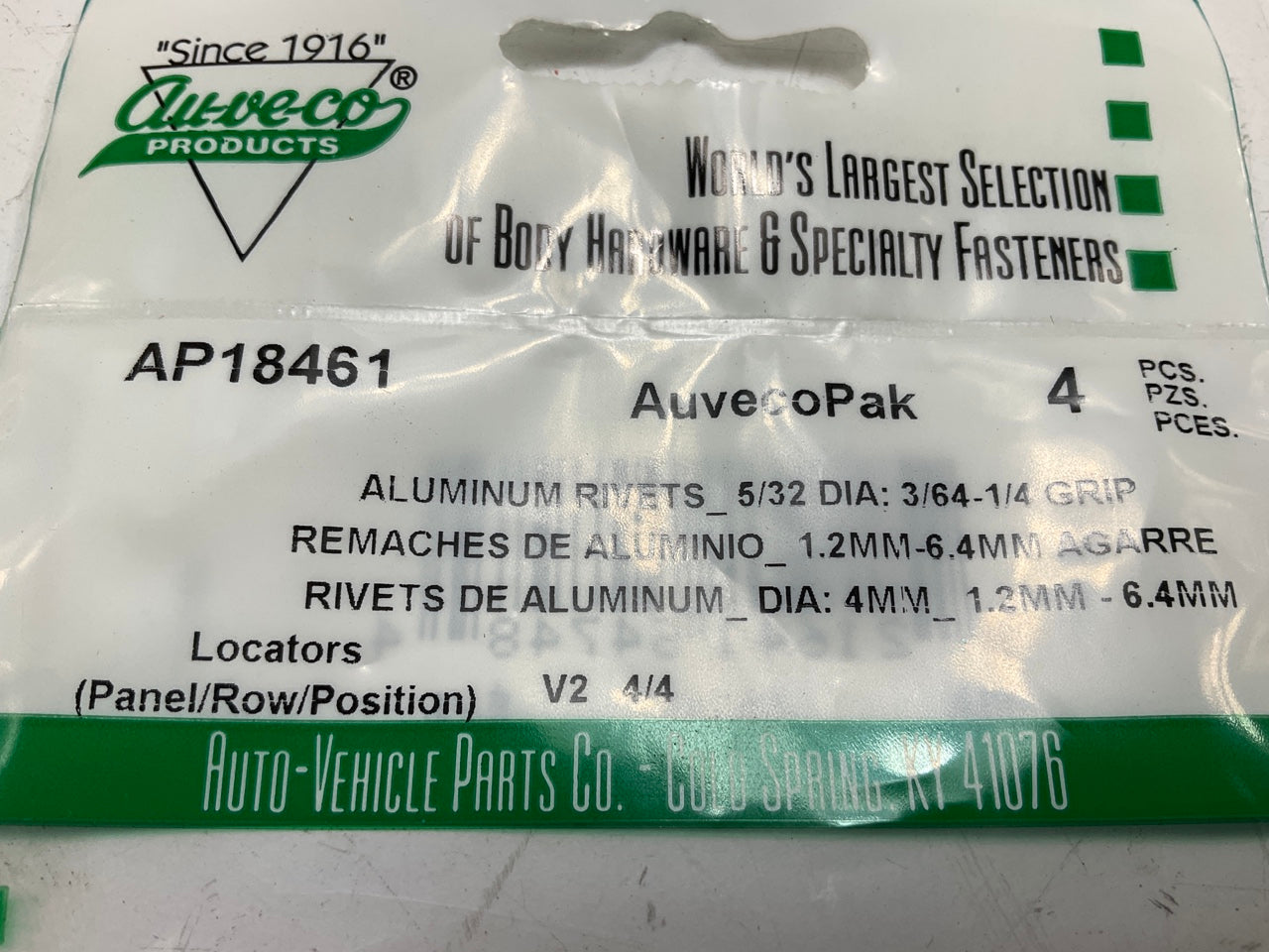 (x100) Auveco AP18461 Aluminum Rivets 5/32'' Dia, 3/64'' -1/4'' Grip