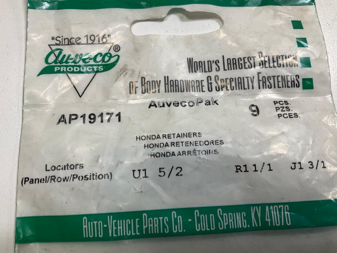 Auveco AP19171 Weatherstrip Retainer Head Size 5mm X 15mm Stem Lgth 10mm Qty 108