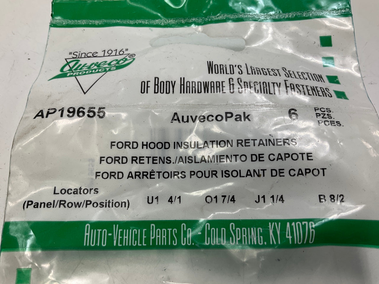 Auveco AP19655 Hood Insulation Retainer Ford 1975- Up Qty 102