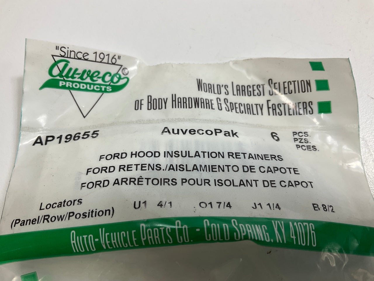 Auveco AP19655 Hood Insulation Retainer Ford 1975- Up Qty 60