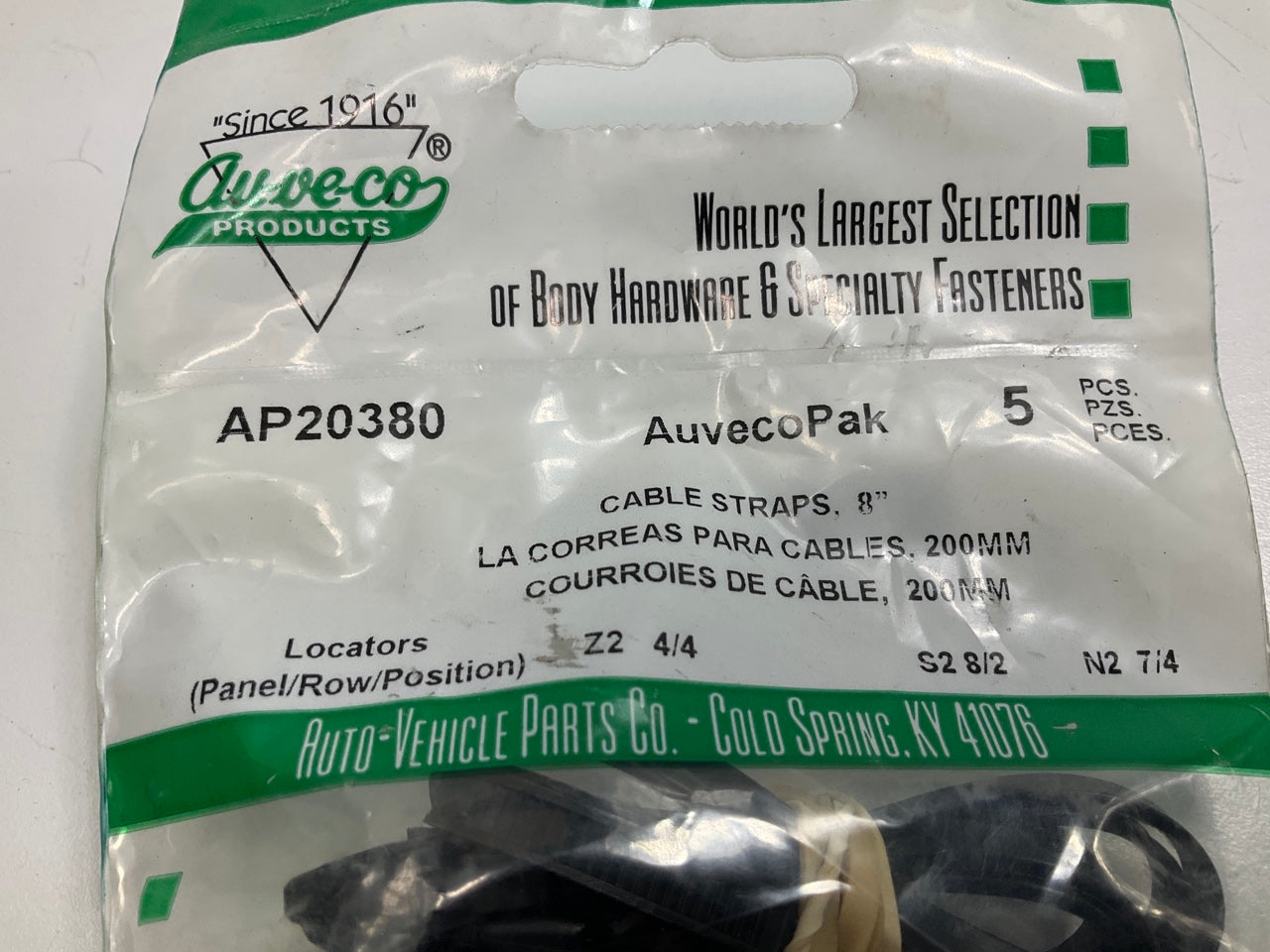 Auveco AP20380 Push Mount Cable Tie For Imports, 200mm X 5mm, 6.3mm Hole Qty 80