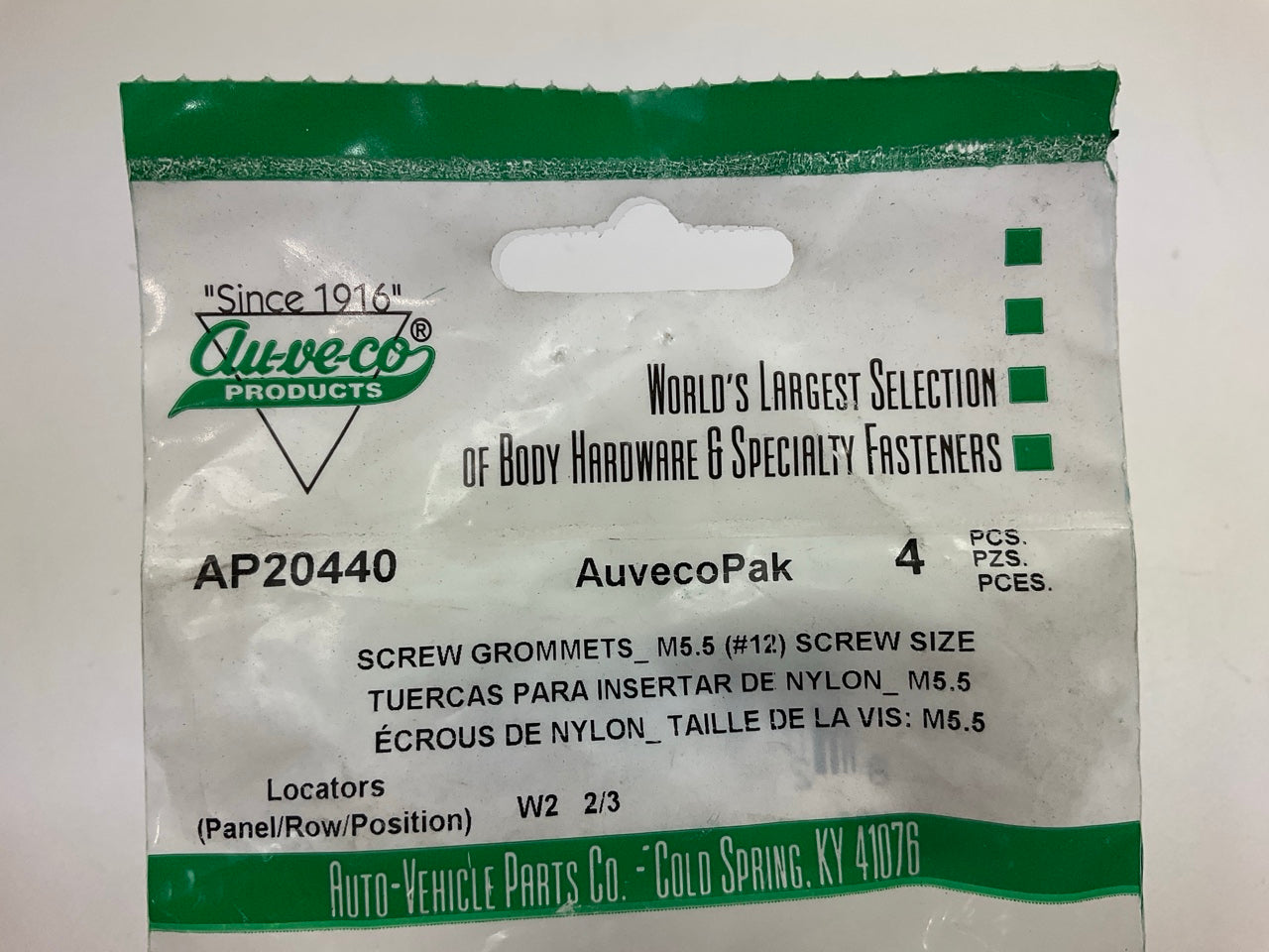 Auveco AP20440 Hood & Fender Screw Grommet M5.5 (#12) Screw Size Qty 92