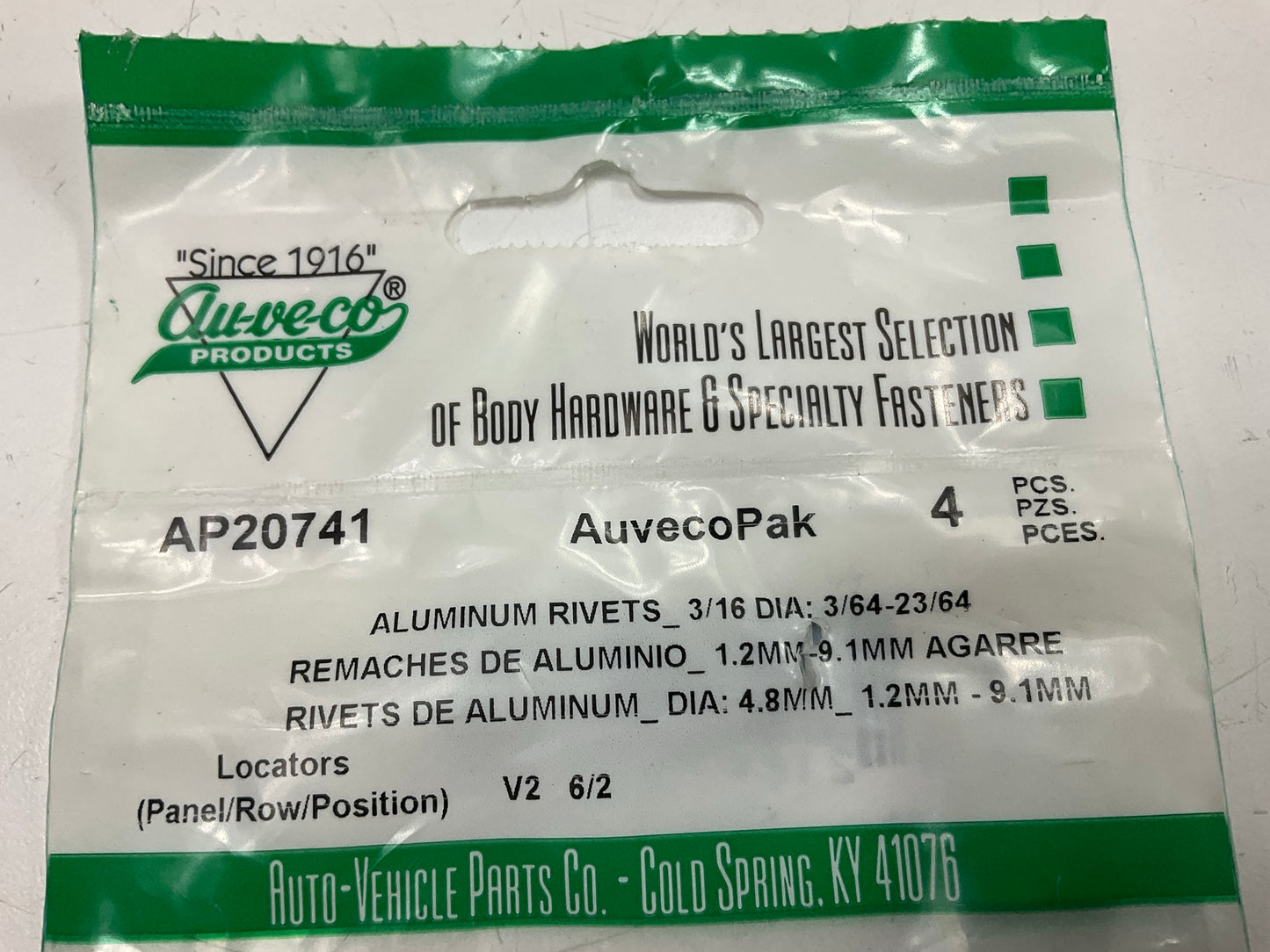 Auveco AP20741 Aluminum Rivet, 3/16'' Shank, 5/8'' Flange Qty 40