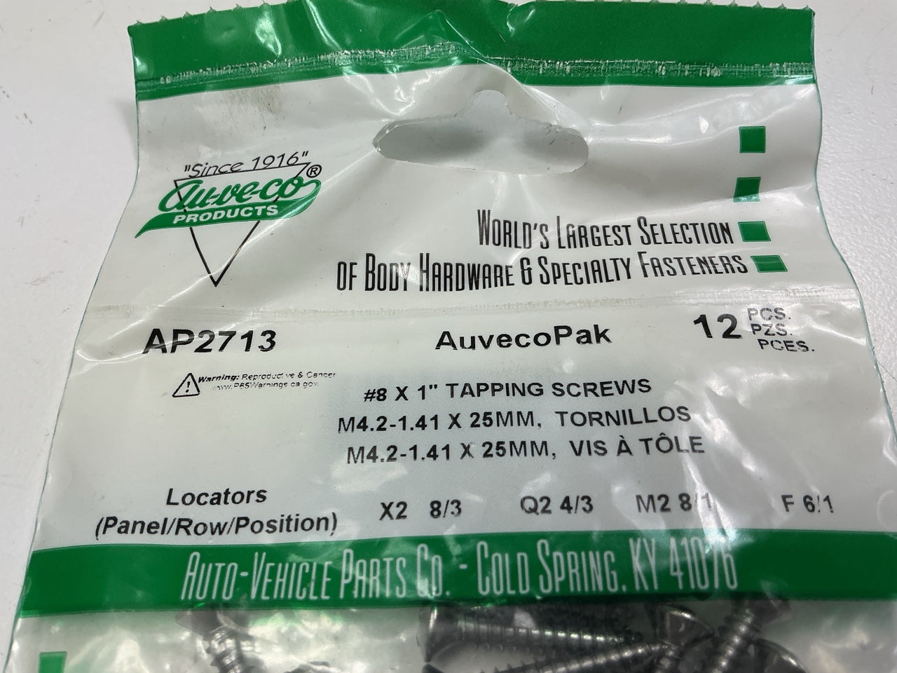 Auveco AP2713 Tapping Screw #8 X 1'' Phillips Oval Head Qty 132