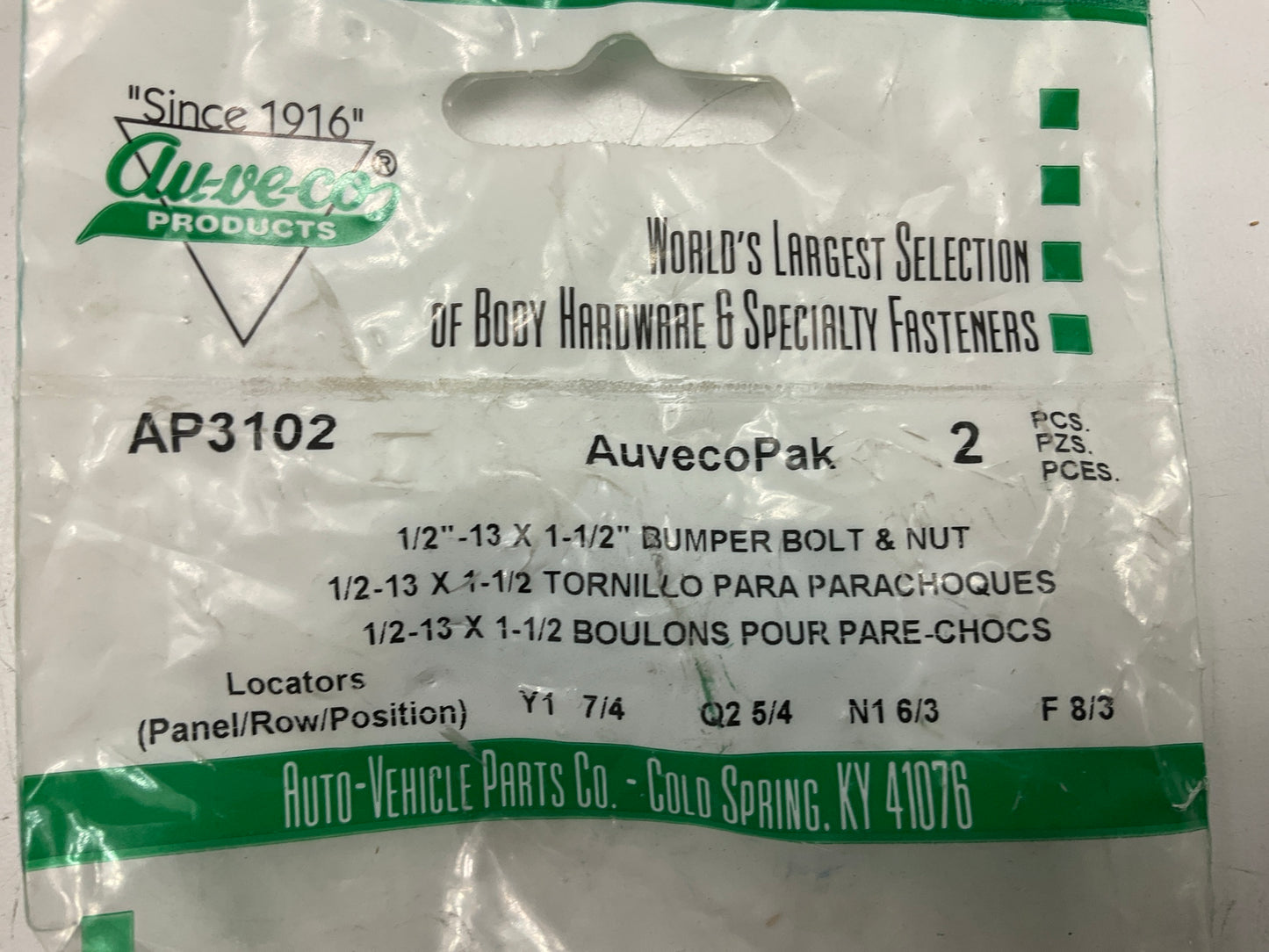 Auveco AP3102 Round Head Bumper Bolt - 0.5'' - 13 TPIx1.5'' Qty 52