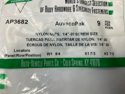 (9) Auveco AP3682 1/4''-20 Screw Size License Plate Nut GM