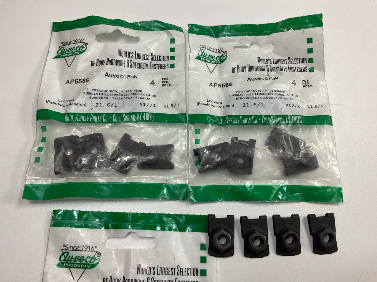 (12) Auveco AP5586 J Type Cage Nuts 1/4-20 Center To Hole 1/2''