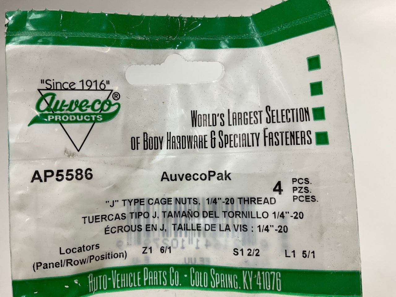 (12) Auveco AP5586 J Type Cage Nuts 1/4-20 Center To Hole 1/2''
