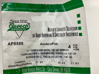 (12) Auveco AP5586 J Type Cage Nuts 1/4-20 Center To Hole 1/2''