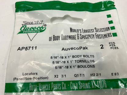 (10) Auveco AP5711 Bolt 5/16''-18 X 1'', 13/16'' Washer Hex Spin Lock Head