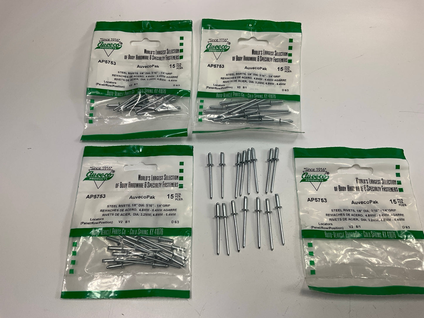 Auveco AP5753 Panel Rivets, Steel, 1/8'' Shank X 25/64'' Long, 1/4'' Flange Qty 60