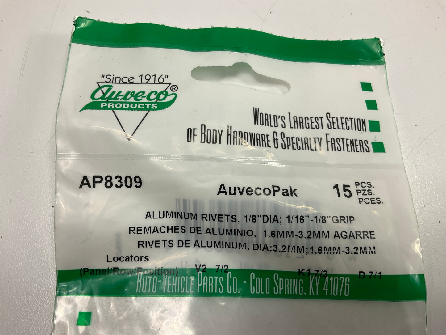 Auveco AP8309 Blind Pan-L Rivet, 1/8'' Mandrel X 7/32'', 0.25'' Flange Qty 255