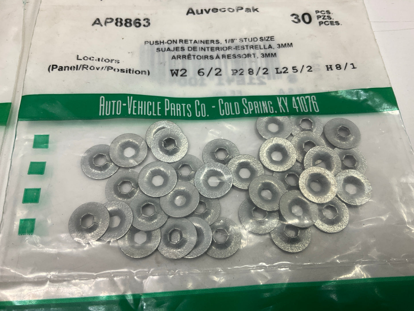 Auveco AP8863 Push-On Retainer For 1/8'' Stud, 3/8'' OD Qty 60