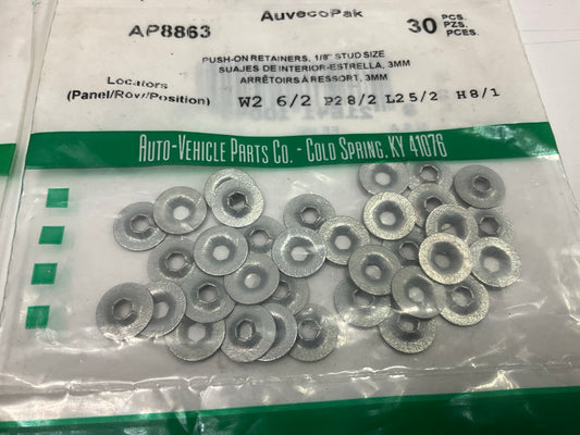 Auveco AP8863 Push-On Retainer For 1/8'' Stud, 3/8'' OD Qty 60