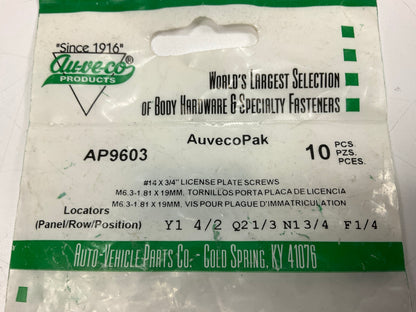 Auveco AP9603 Slotted Truss Head #14 X 3/4'' License Plate Screws Qty 10