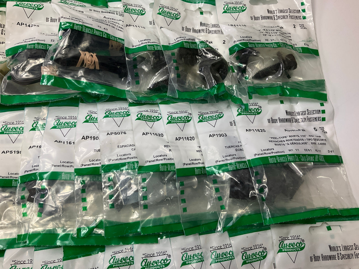 Wholesale Lot # 10 - Auveco Retainer Clips & Hardware Lot, 250 Packs As Shown