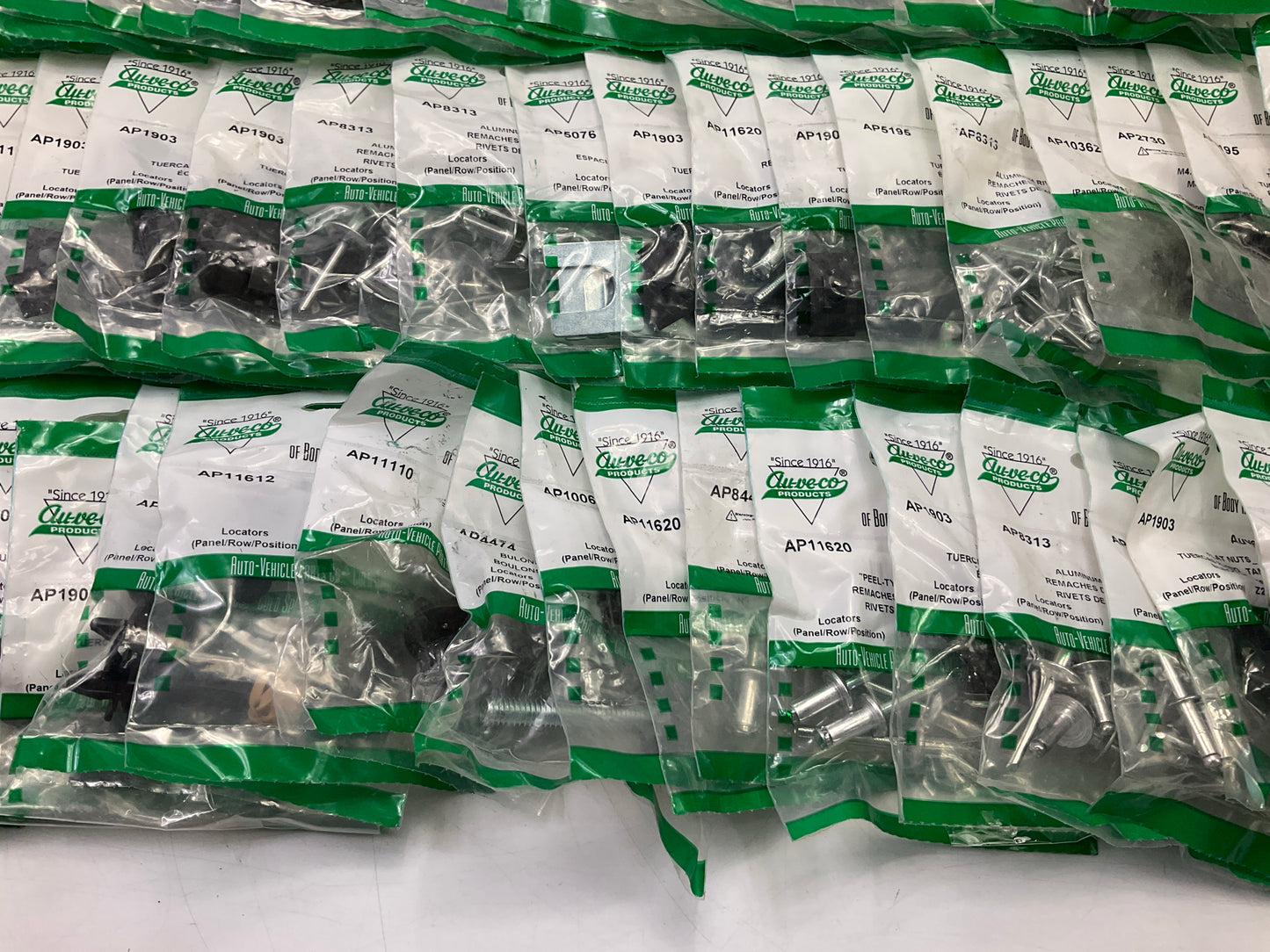 Wholesale Lot # 10 - Auveco Retainer Clips & Hardware Lot, 250 Packs As Shown