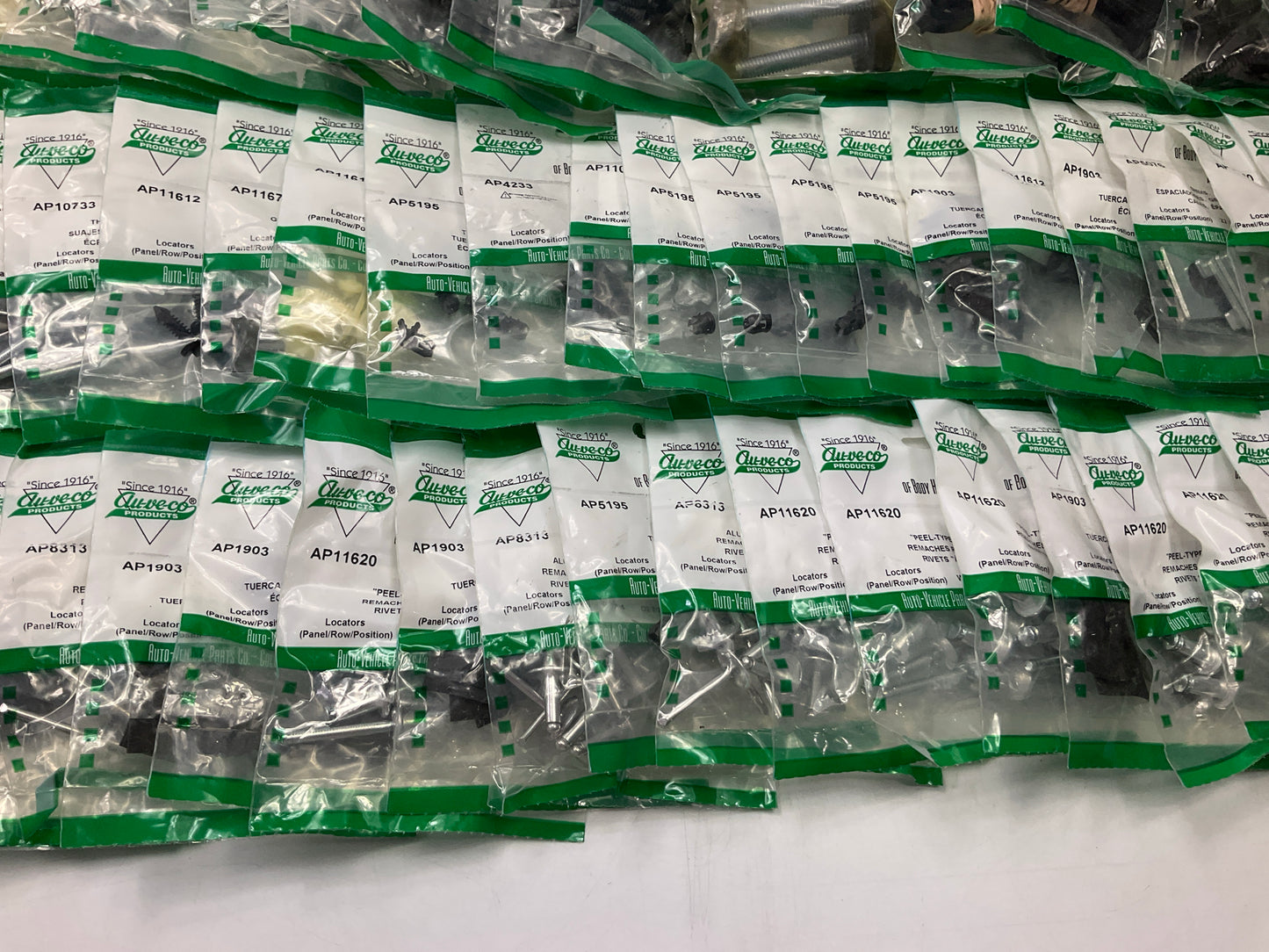 Wholesale Lot # 10 - Auveco Retainer Clips & Hardware Lot, 250 Packs As Shown