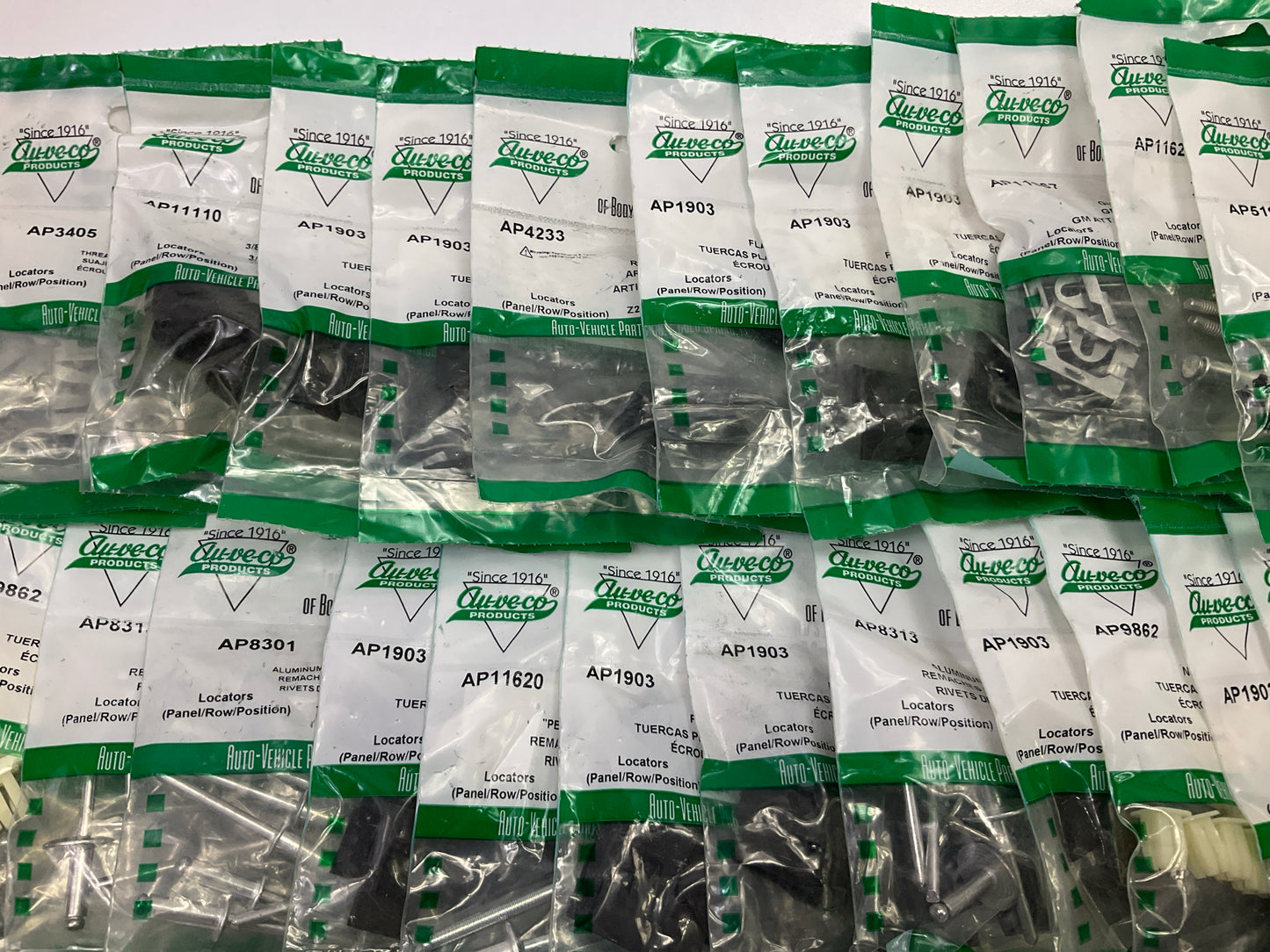 Wholesale Lot # 10 - Auveco Retainer Clips & Hardware Lot, 250 Packs As Shown