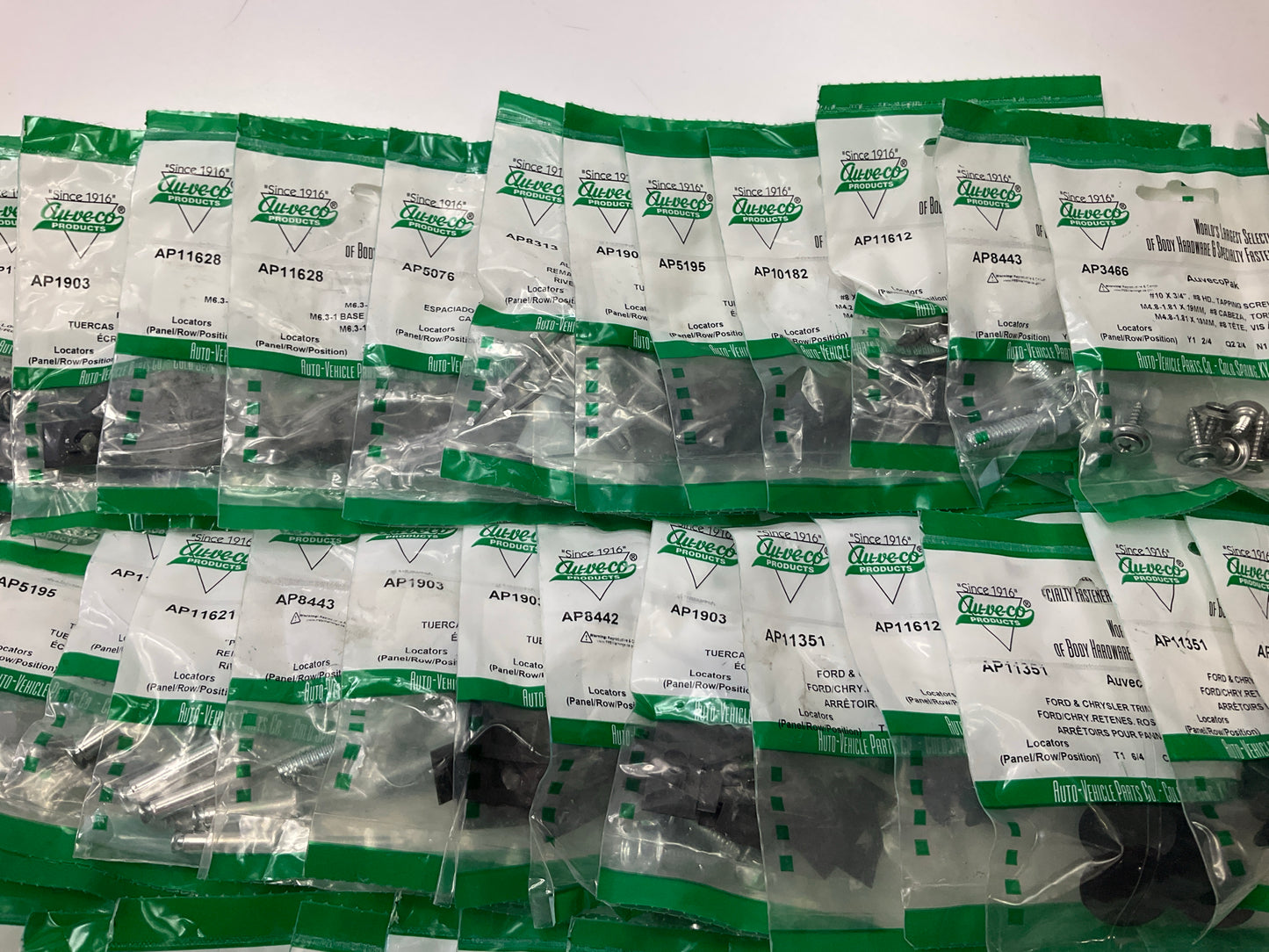 Wholesale Lot # 10 - Auveco Retainer Clips & Hardware Lot, 250 Packs As Shown